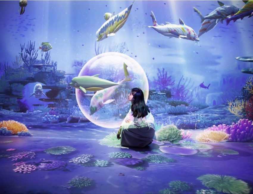 Xpark水族館の外観と入口広場