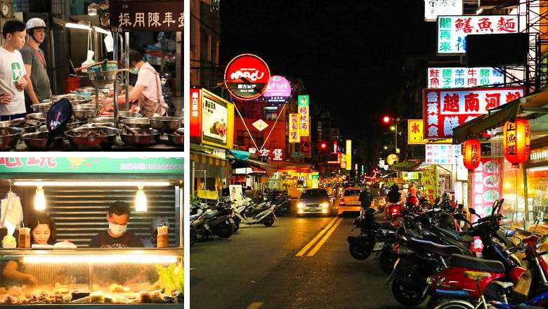 忠孝夜市の昼間の朝市と夜市の様子