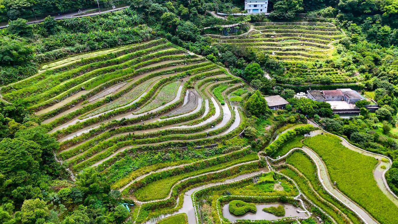 嵩山社區の百年石砌梯田。石垣が段々畑を形成している農村景観