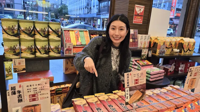 奕順軒の宜蘭餅の展示。宜蘭を代表するお土産菓子