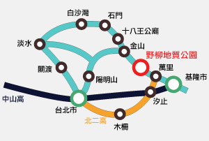 野柳地質公園へのアクセスルート案内図