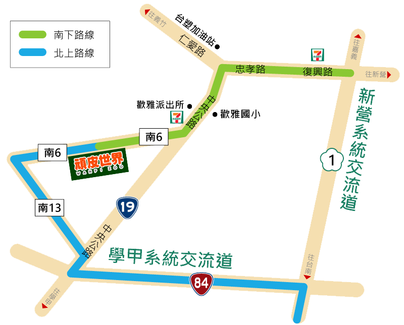 同動物園の位置を示す地図。台南市学甲区に位置する