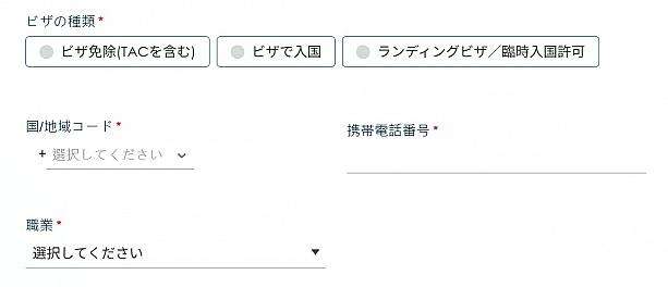 渡航情報・フライト情報の入力ステップ