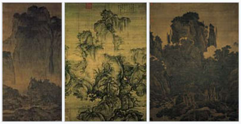 照明を抑えた書画展示室に並ぶ北宋の山水画