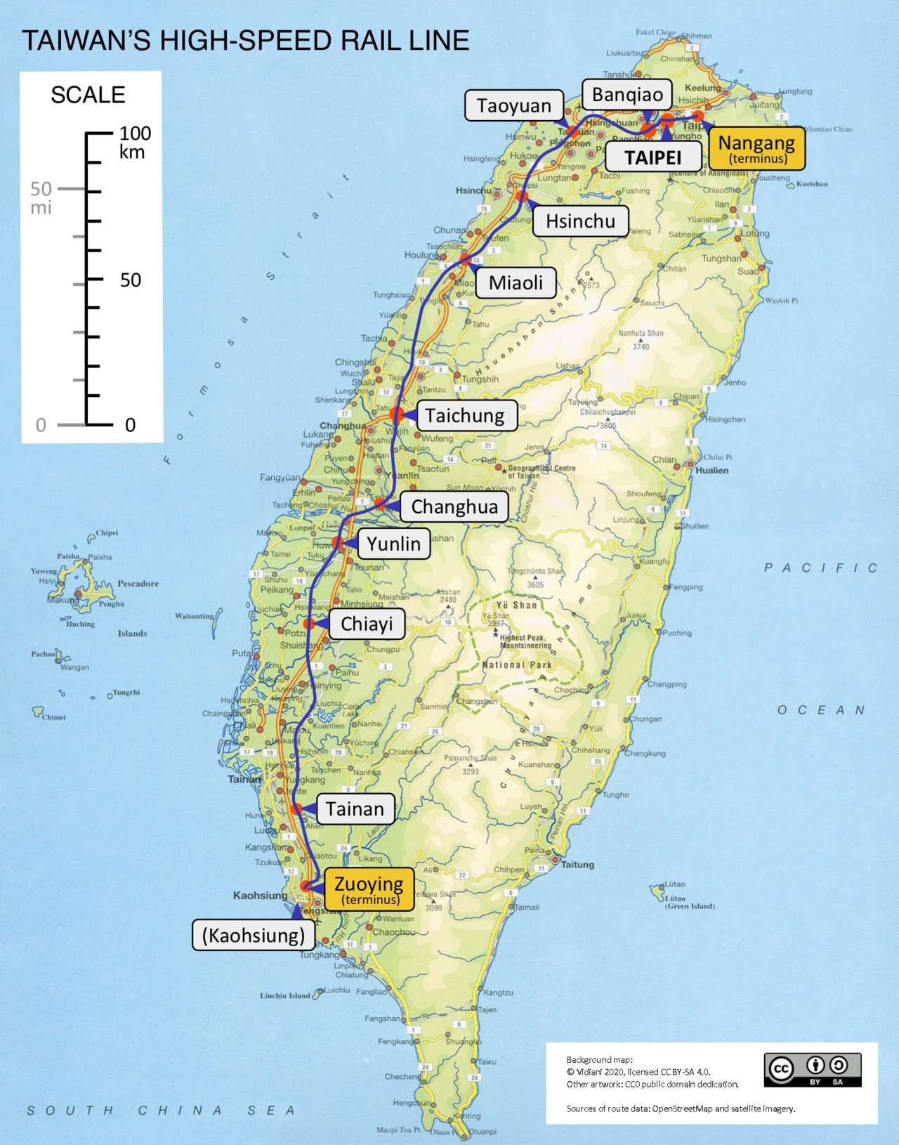 台湾高速鉄道の路線図