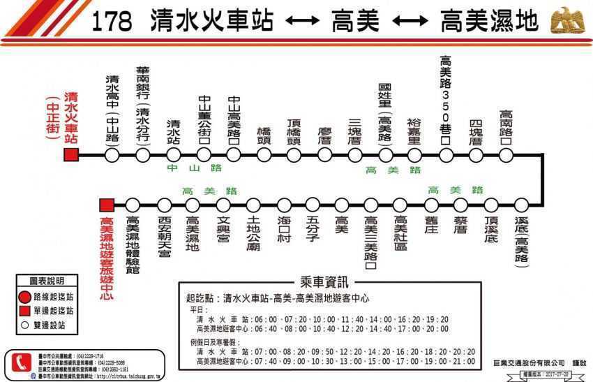 高美湿地へのバス路線情報の案内板