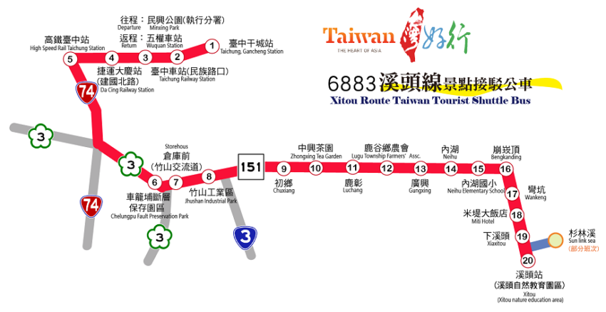 台湾好行 渓頭線6883の路線案内図