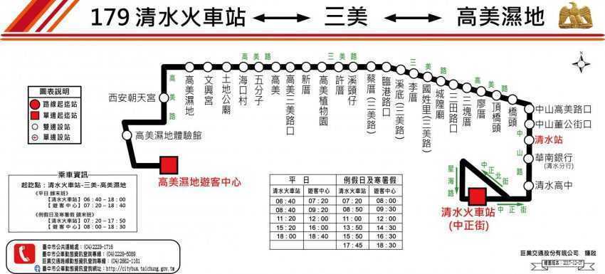 高美湿地のバス路線図と停留所の案内