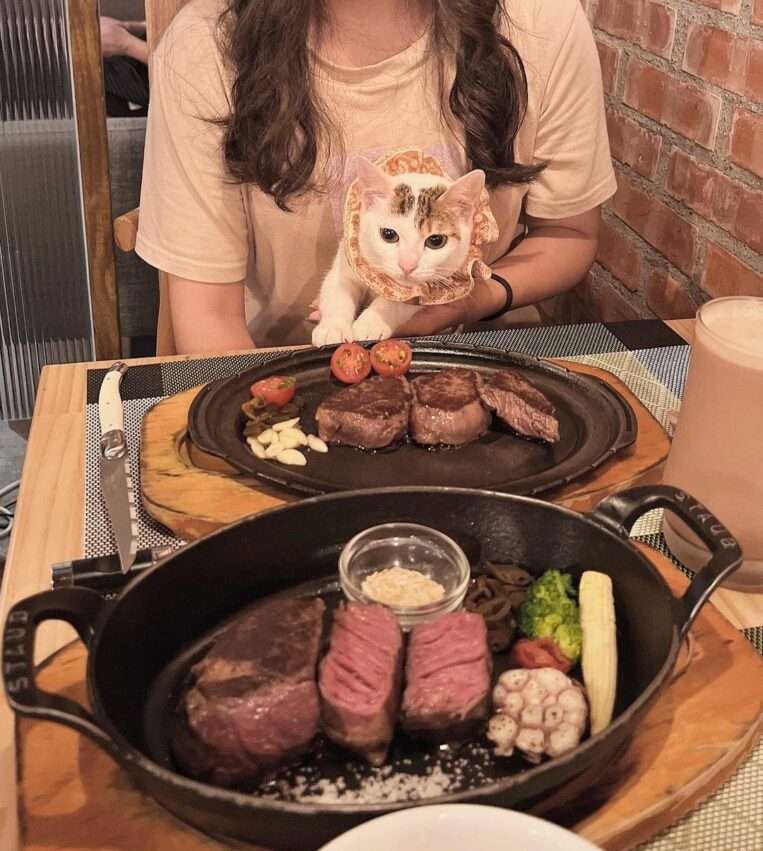 肉肉餐桌の肉料理の盛り付け。ボリューム感がある