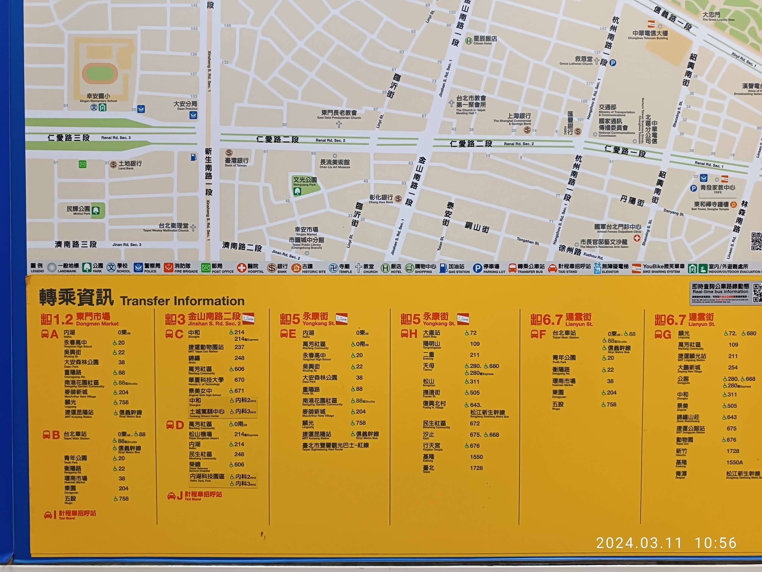 台北MRT東門駅の乗り換え案内板