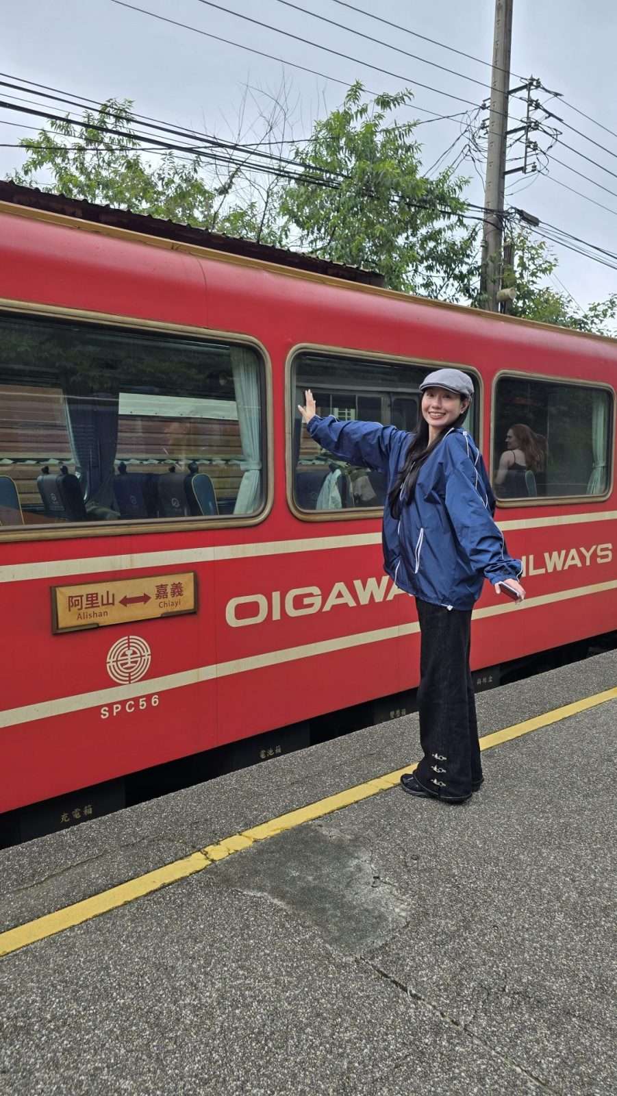 山の斜面を登る阿里山森林鉄道の列車